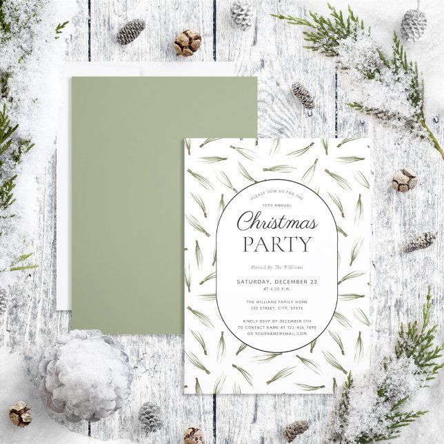 Rustic Pine Needle Greenery Christmas Party Invitation (Creator Uploaded)