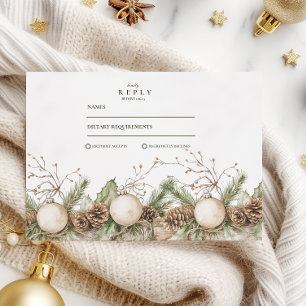 Rustic Pine Ornament Winter Wedding RSVP Card