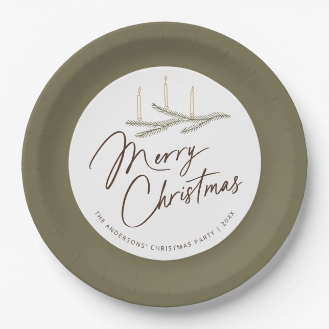 Rustic Pine Personalized Christmas Party Paper Plate (Front)