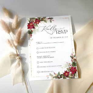 Rustic Pine Poinsettia Floral Christmas RSVP Card