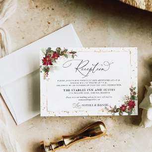 Rustic Pine Poinsettia Floral Christmas Wedding Enclosure Card