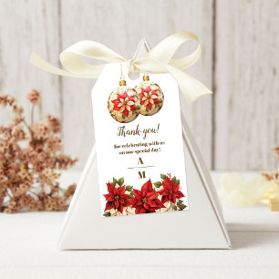 Rustic Pine Poinsettia Floral Christmas Wedding Gift Tags