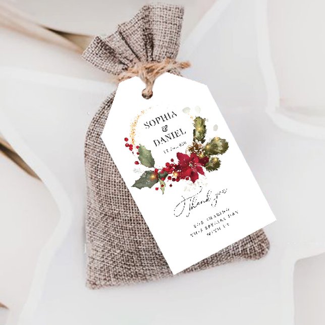 Rustic Pine Poinsettia Wedding Thank You Gift Tag (Creator Uploaded)