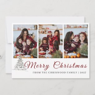 Rustic Pine Sketch Family Photo Collage Christmas  Holiday Card