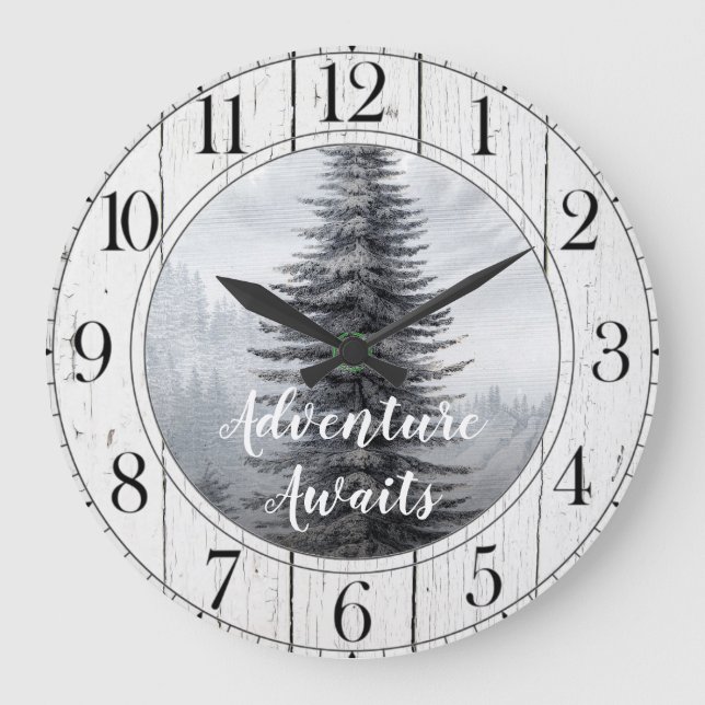 Rustic Pine Tree Adventure Awaits Large Clock (Front)