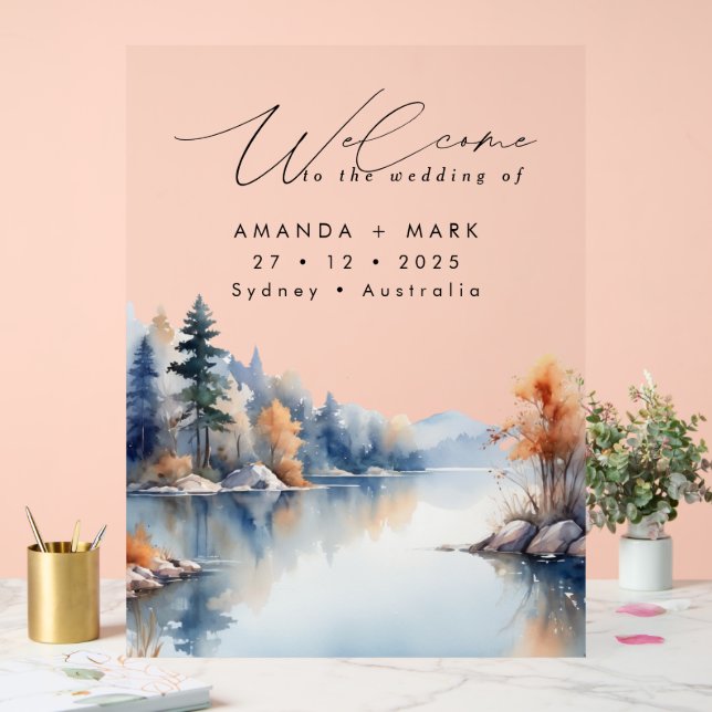 Rustic Pine tree Adventure Wedding Acrylic Sign (Wedding)