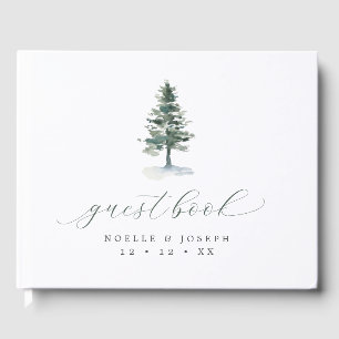 Rustic Pine Tree Calligraphy Wedding Guest Book