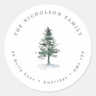 Rustic Pine Tree Family Return Address Classic Round Sticker