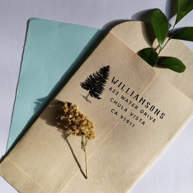 Rustic Pine Tree Family Return Address  Rubber Stamp (Creator Uploaded)