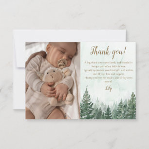 Rustic Pine Tree Forest Baby Shower Photo Thank You Card