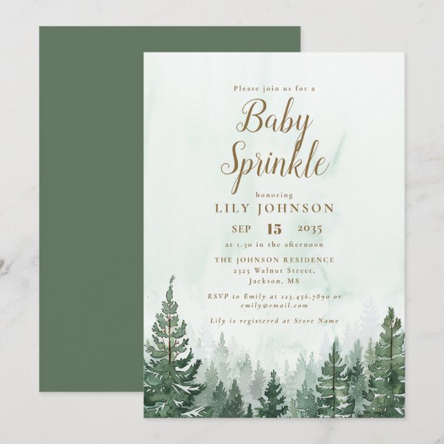 Rustic Pine Tree Forest Baby Shower Sprinkle Invitation (Front/Back)
