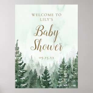 Rustic Pine Tree Forest Baby Shower Welcome Poster