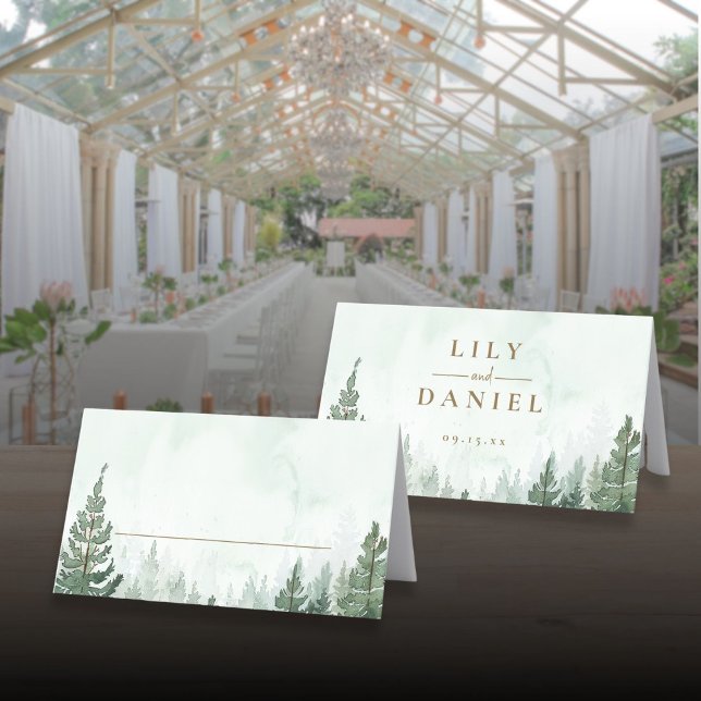 Rustic Pine Tree Forest Wedding Folded Place Card (Rustic Pine Tree Forest Wedding Folded Place Card)