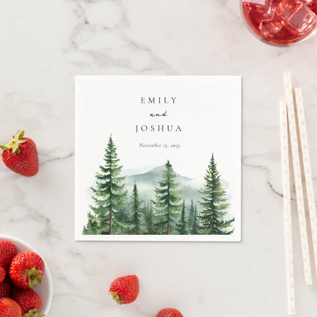 Rustic Pine Tree Forest Wedding Napkin (Insitu)
