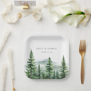 Rustic Pine Tree Forest Wedding Paper Plate