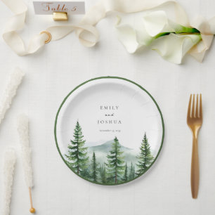 Rustic Pine Tree Forest Wedding Paper Plate