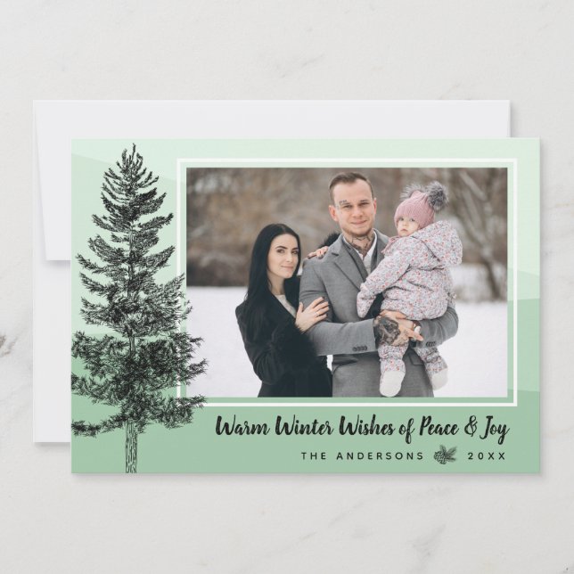 Rustic Pine Tree Mint Holiday Photo Greeting Card (Front)