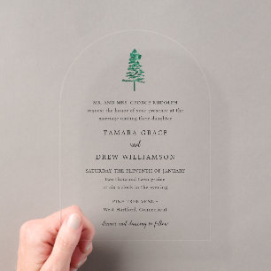 Rustic Pine Tree Modern Wedding Acrylic Invitations