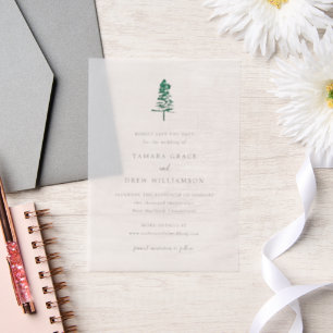 Rustic Pine Tree Modern Wedding Save the Date Vellum Invitations
