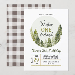 Rustic Pine Tree ONE derland Invitation d'annivers