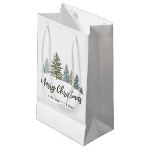 Rustic Pine Tree Personalized Christmas Small Gift Bag