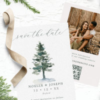 Rustic Pine Tree Photo & QR Code Wedding