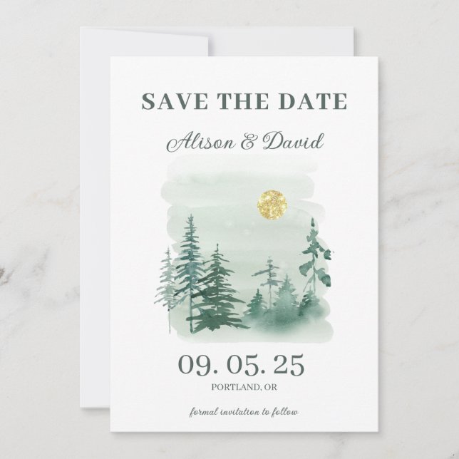 Rustic Pine Tree Photo Wedding Save the Date Invitation (Front)