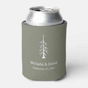 Rustic Pine Tree Sage Green Wedding Reception Can Cooler