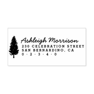 Rustic Pine Tree Script Name & Return Address Rubber Stamp