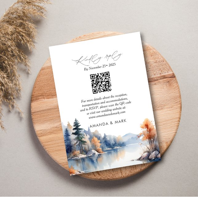 Rustic Pine trees Adventure Wedding RSVP Card (Creator Uploaded)