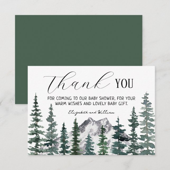 Rustic Pine Trees Baby Shower Thank You Card (Front/Back)
