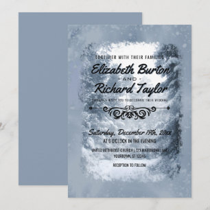 Rustic Pine Trees Blue Winter Wonderland Wedding Invitation