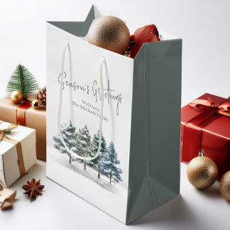 Rustic Pine Trees Christmas Personalized  Medium Gift Bag