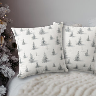 Rustic Pine Trees Christmas WInter Botanical  Throw Pillow