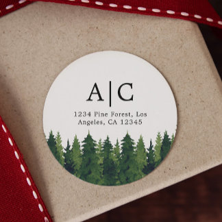 Rustic Pine Trees Custom Return Address Classic Round Sticker