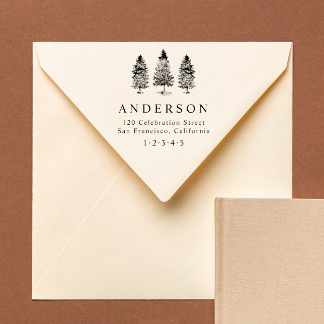 Rustic Pine Trees Custom Return Address Rubber Stamp (Creator Uploaded)