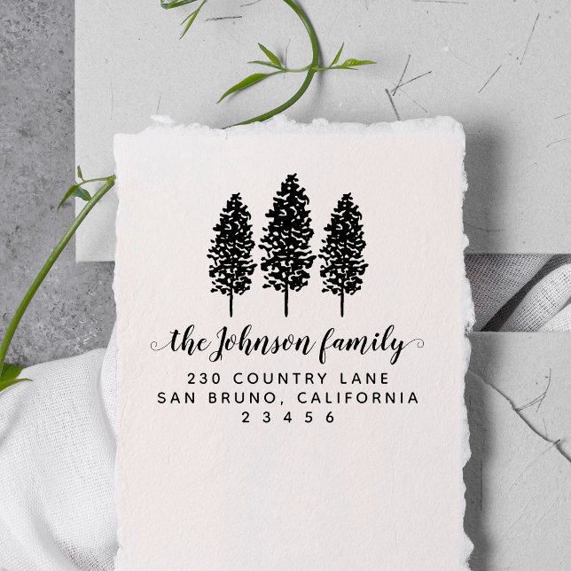 Rustic Pine Trees Custom Signature Return Address Rubber Stamp (Creator Uploaded)