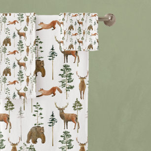 Rustic Pine Trees Deer pattern Bath Towel Set