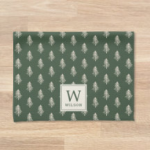 Rustic Pine Trees Family Name Monogram Christmas