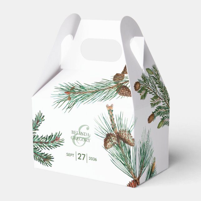 Rustic Pine Trees Forest Greenery Wedding Favor Box (Front Side)