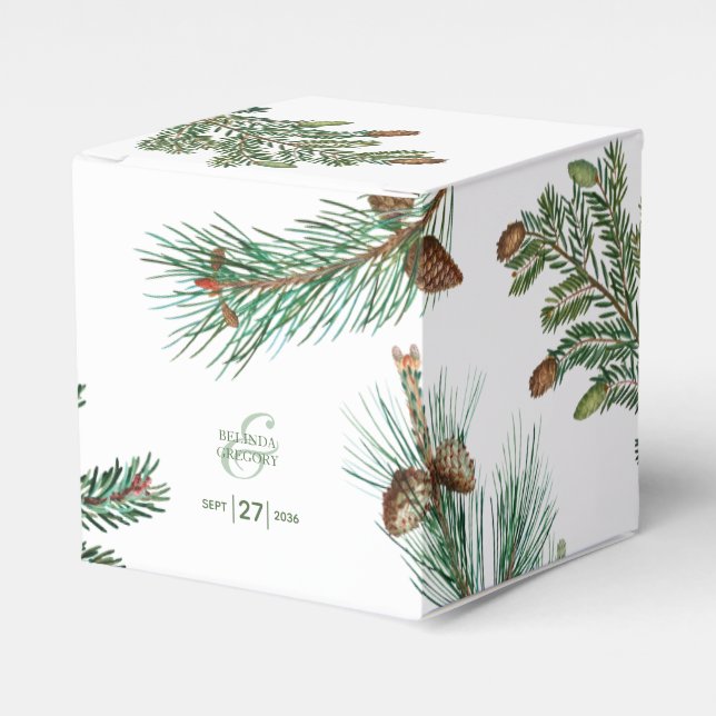 Rustic Pine Trees Forest Greenery Wedding Favor Box (Front Side)