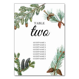 Rustic Pine Trees Forest Greenery Wedding Table Number