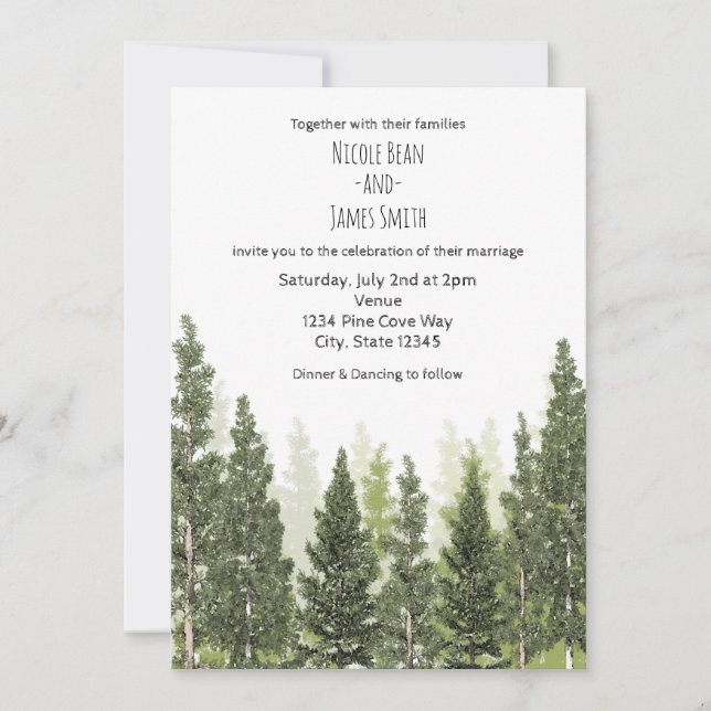Rustic Pine Trees Simple Country Wedding Invitation (Front)