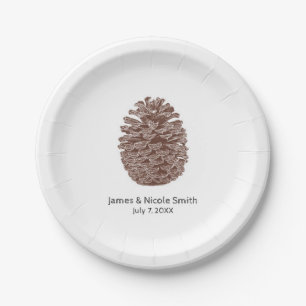 Rustic Pine Trees Simple Country Wedding Paper Plate
