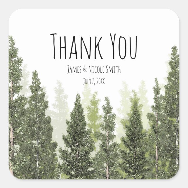 Rustic Pine Trees Simple Country Wedding Square Sticker (Front)