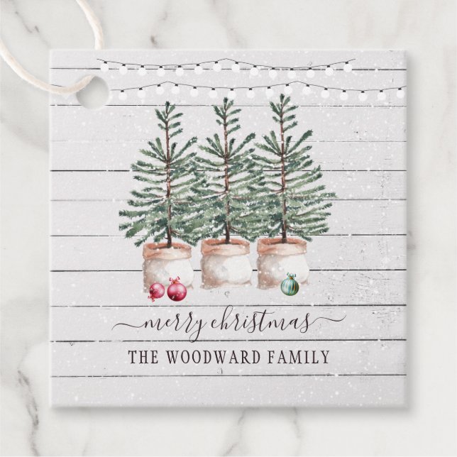 Rustic Pine Trees Snow Christmas Gift Tag (Front)