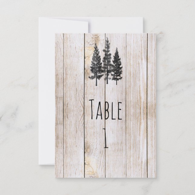 Rustic Pine Trees Wooden Wedding Table Number (Back)