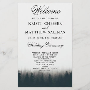 Rustic Pine Trees Woodland Wedding Program Card