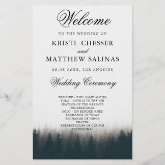 Rustic Pine Trees Woodland Wedding Program Card