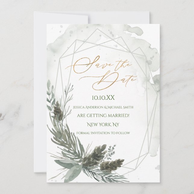 Rustic Pine Watercolor Save the Date Invitation (Front)
